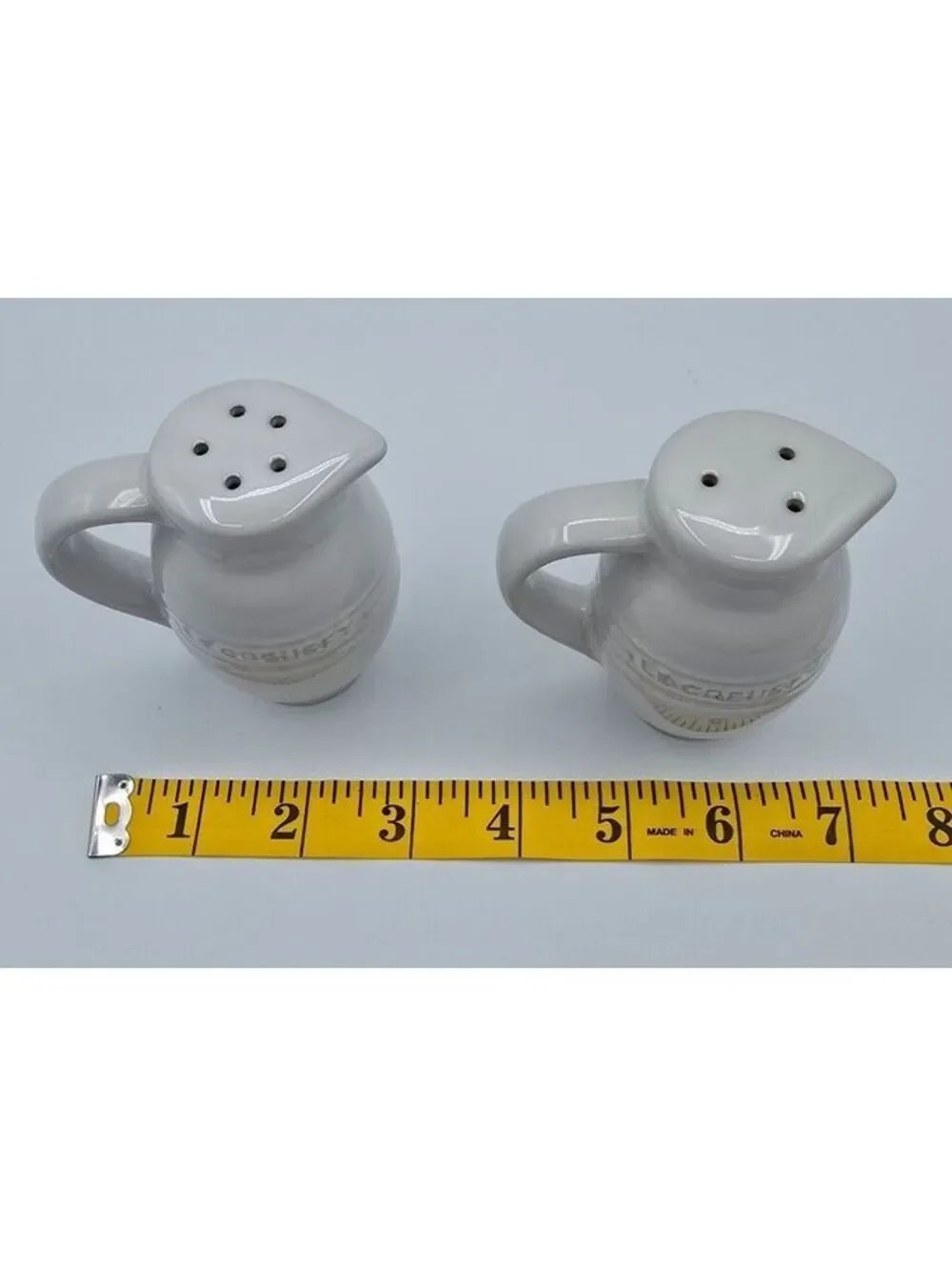 Le Creuset White Stoneware Mini Pitcher Salt & Pepper Shakers Set
